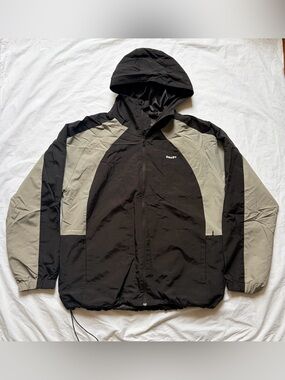 HUF Men's Set Shell Hooded Windbreaker Jacket in Black, size L
